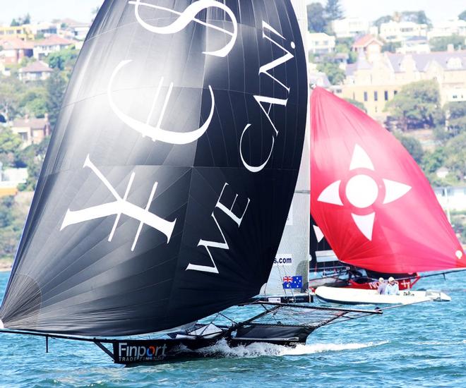 Race 7 – Finport Trade Finance in action on the spinnaker run to the wing mark – 18ft Skiffs Spring Championship ©  Frank Quealey / Australian 18 Footers League